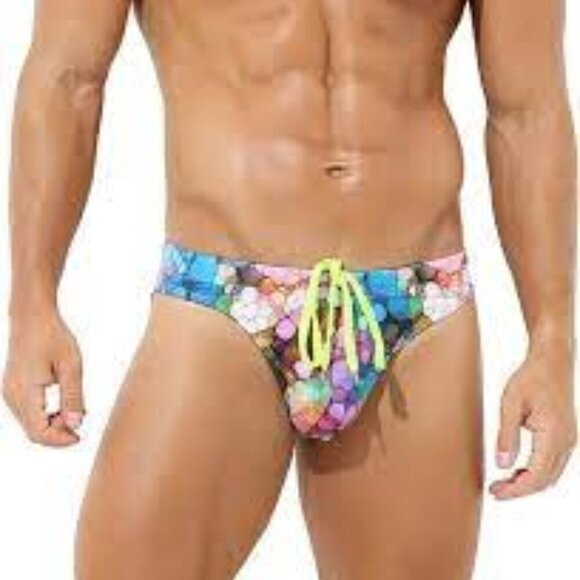 RIP ME OFF MEN'S MULTICOLORED LOW RISE SWIM BRIEF  SIZE LARGE  NWOT - Picture 1 of 6